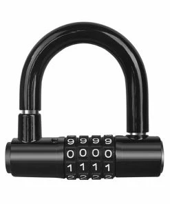 Bicycle U Lock 4-digit Combination Password Lock Anti-theft Heavy Duty Gym Locker For Bikes, Motorcycles, Scooters - Black