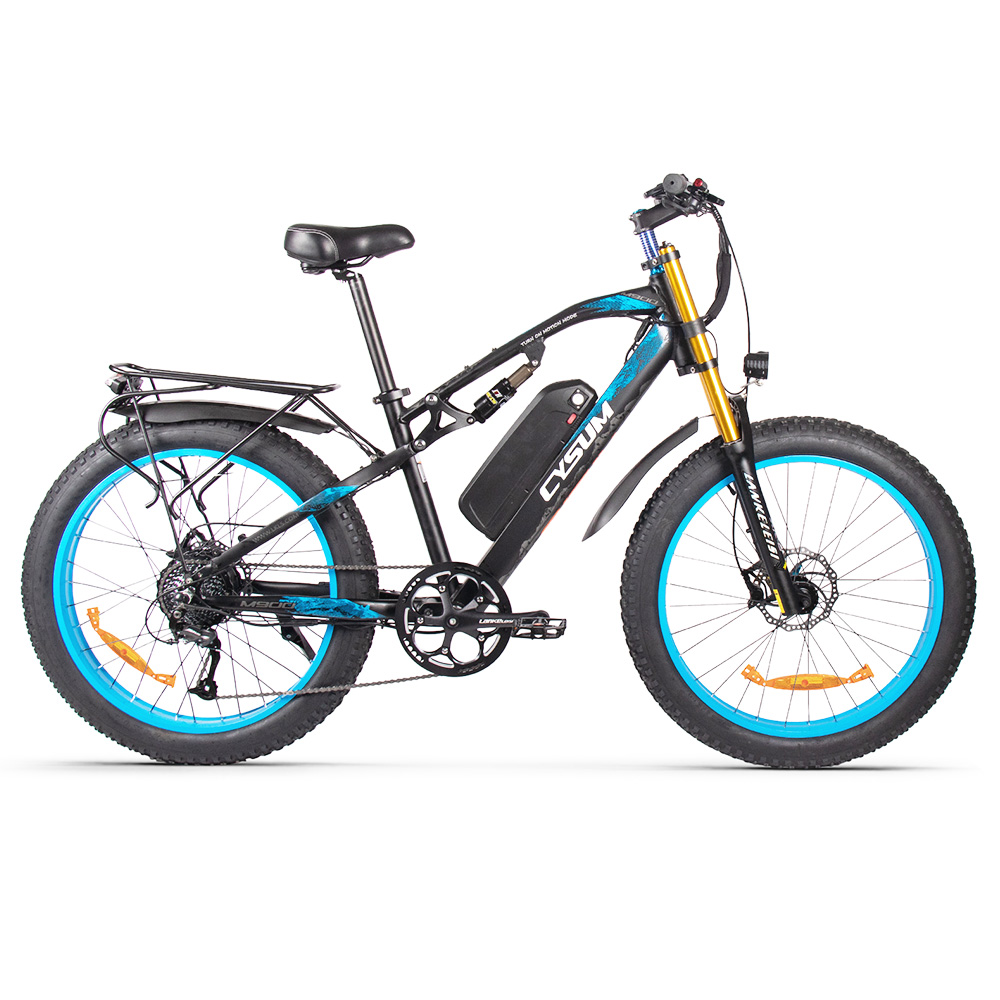 CYSUM M900 Fat Tire Electric Bike 26*4.0 Inch Chaoyang Fat Tire 48V 1000W Brushless Gear Motor 40Km/h Max Speed 17Ah Removable Battery for 50-70 Range - Black-Blue CYSUM M900 Fat Tire Electric Bike 26*4.0 Inch Chaoyang Fat Tire 48V 1000W Brushless Gear Motor 40Km/h Max Speed 17Ah Removable Battery For 50-70 Range - Black-Blue -rockbros-shop CYSUM M900 Fat Tire Electric Bike 48V 1000W Motor Black Blue 498569 0