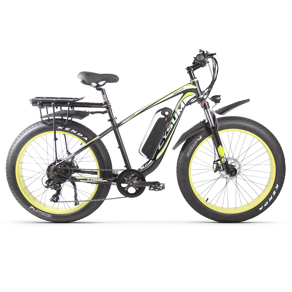 CYSUM M980 Fat Tire Electric Bike 48V 1000W Brushless Motor 17Ah Removable Battery For 50-70 Range - Black-Green 6 CYSUM M980 Fat Tire Electric Bike 48V 1000W Brushless Motor 17Ah Removable Battery For 50-70 Range - Black-Green - Image 4