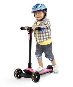 Kick Scooter Glide Scooter With Extra Wide PU Light-Up Wheels And 4 Adjustable Heights For Children From 3-12 Pink -rockbros-shop Children Scooter Pink 426992 5