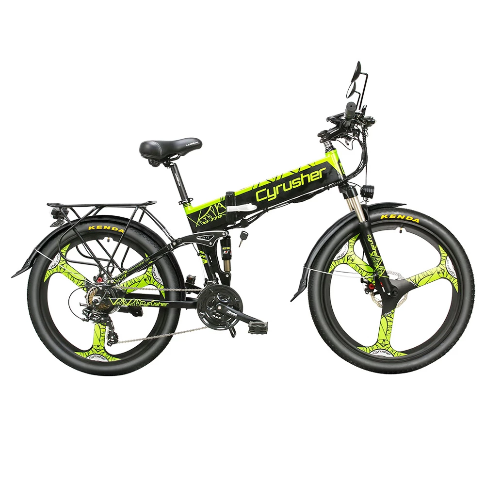 Cyrusher XF770 Folding Electric Bike 500W 48V 10 Ah Hidden Battery 7 Speed Mountain E-bike - Green 3 Cyrusher XF770 Folding Electric Bike 500W 48V 10 Ah Hidden Battery 7 Speed Mountain E-bike - Green
