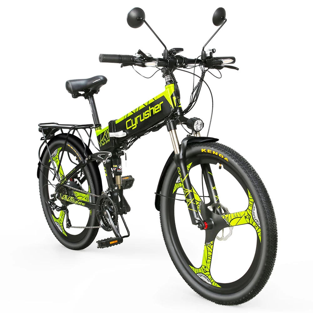 Cyrusher XF770 Folding Electric Bike 500W 48V 10 Ah Hidden Battery 7 Speed Mountain E-bike - Green 4 Cyrusher XF770 Folding Electric Bike 500W 48V 10 Ah Hidden Battery 7 Speed Mountain E-bike - Green - Image 2