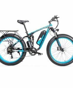 Cyrusher XF800 Electric Bike Full Suspension 26'' X 4'' Fat Tires 750W Motor 13Ah Removable Battery 28mph Top Speed - Blue -rockbros-shop Cyrusher XF800 Electric Bike Full Suspension Blue 499278 3