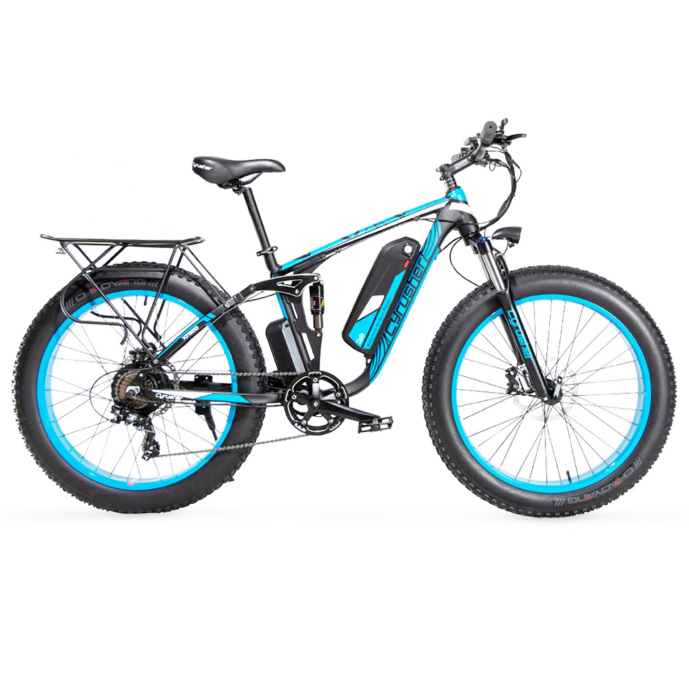 Cyrusher XF800 Electric Bike Full Suspension 26'' x 4'' Fat Tires 750W Motor 13Ah Removable Battery 28mph Top Speed - Blue Cyrusher XF800 Electric Bike Full Suspension 26'' X 4'' Fat Tires 750W Motor 13Ah Removable Battery 28mph Top Speed - Blue -rockbros-shop Cyrusher XF800 Electric Bike Full Suspension Blue 499278 3