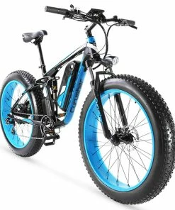 Cyrusher XF800 Electric Bike Full Suspension 26'' X 4'' Fat Tires 750W Motor 13Ah Removable Battery 28mph Top Speed - Blue -rockbros-shop Cyrusher XF800 Electric Bike Full Suspension Blue 499279 1