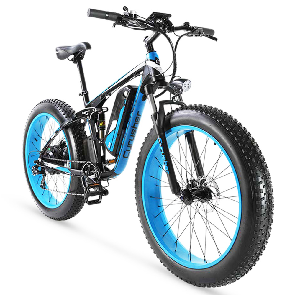 Cyrusher XF800 Electric Bike Full Suspension 26'' x 4'' Fat Tires 750W Motor 13Ah Removable Battery 28mph Top Speed - Blue Cyrusher XF800 Electric Bike Full Suspension 26'' X 4'' Fat Tires 750W Motor 13Ah Removable Battery 28mph Top Speed - Blue -rockbros-shop Cyrusher XF800 Electric Bike Full Suspension Blue 499280 1