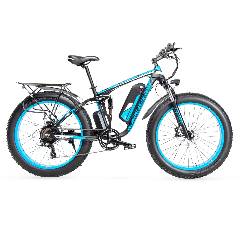 Cyrusher XF800 Electric Bike Full Suspension 26'' x 4'' Fat Tires 750W Motor 13Ah Removable Battery 28mph Top Speed - Blue Cyrusher XF800 Electric Bike Full Suspension 26'' X 4'' Fat Tires 750W Motor 13Ah Removable Battery 28mph Top Speed - Blue -rockbros-shop Cyrusher XF800 Electric Bike Full Suspension Blue 499280 2