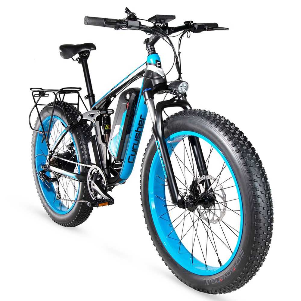 Cyrusher XF800 Electric Bike Full Suspension 26'' x 4'' Fat Tires 750W Motor 13Ah Removable Battery 28mph Top Speed - Blue Cyrusher XF800 Electric Bike Full Suspension 26'' X 4'' Fat Tires 750W Motor 13Ah Removable Battery 28mph Top Speed - Blue -rockbros-shop Cyrusher XF800 Electric Bike Full Suspension Blue 499280 4