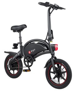 DYU D3+ Folding Moped Electric Bike 14 Inch Inflatable Rubber Tires 240W Motor 10Ah Battery Max Speed 25km/h Up To 45km Range Dual Disc Brakes Adjustable Height APP Control - Black