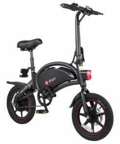 DYU D3+ Folding Moped Electric Bike 14 Inch Inflatable Rubber Tires 240W Motor 10Ah Battery Max Speed 25km/h Up To 45km Range Dual Disc Brakes Adjustable Height APP Control - Black
