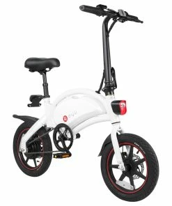 DYU D3+ Folding Moped Electric Bike 14 Inch Inflatable Rubber Tires 240W Motor Max Speed 25km/h Up To 45km Range Dual Disc Brakes Adjustable Height APP Control - White
