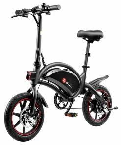 DYU D3F With Pedal Folding Moped Electric Bike 14 Inch Inflatable Rubber Tires 240W Motor 10Ah Battery Max Speed 25km/h Up To 45km Range Dual Disc Brakes Adjustable Height - Black