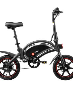 DYU D3F With Pedal Folding Moped Electric Bike 14 Inch Inflatable Rubber Tires 240W Motor 10Ah Battery Max Speed 25km/h Up To 45km Range Dual Disc Brakes Adjustable Height - Black -rockbros-shop DYU D3F Folding Moped Electric Bike 14 Inch Black 425969 1