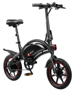DYU D3F With Pedal Folding Moped Electric Bike 14 Inch Inflatable Rubber Tires 240W Motor 10Ah Battery Max Speed 25km/h Up To 45km Range Dual Disc Brakes Adjustable Height - Black -rockbros-shop DYU D3F Folding Moped Electric Bike 14 Inch Black 425969 2 1