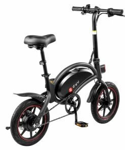 DYU D3F With Pedal Folding Moped Electric Bike 14 Inch Inflatable Rubber Tires 240W Motor 10Ah Battery Max Speed 25km/h Up To 45km Range Dual Disc Brakes Adjustable Height - Black -rockbros-shop DYU D3F Folding Moped Electric Bike 14 Inch Black 425969 3 1
