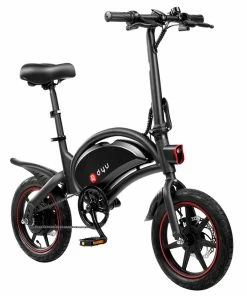 DYU D3F With Pedal Folding Moped Electric Bike 14 Inch Inflatable Rubber Tires 240W Motor 10Ah Battery Max Speed 25km/h Up To 45km Range Dual Disc Brakes Adjustable Height - Black -rockbros-shop DYU D3F Folding Moped Electric Bike 14 Inch Black 515946 2