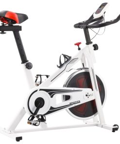 Exercise Spinning Bike With Pulse Sensors White And Red