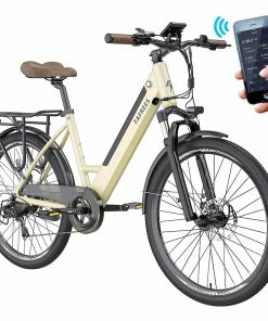 FAFREES F26 Pro City E-Bike 26 Inch Step-through Electric Bicycle 25Km/h 250W Motor 36V 10Ah Embedded Removable Battery Shimano 7 Speed Dual Disc Brakes APP Connect - Golden