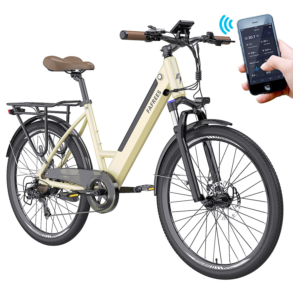 FAFREES F26 Pro City E-Bike 26 Inch Step-through Electric Bicycle 25Km/h 250W Motor 36V 10Ah Embedded Removable Battery Shimano 7 Speed Dual Disc Brakes APP Connect - Golden FAFREES F26 Pro City E-Bike 26 Inch Step-through Electric Bicycle 25Km/h 250W Motor 36V 10Ah Embedded Removable Battery Shimano 7 Speed Dual Disc Brakes APP Connect - Golden -rockbros-shop FAFREES F26 Pro 26 Step through City E Bike Gold 501480 0