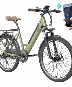 FAFREES F26 Pro City E-Bike 26 Inch Step-through Electric Bicycle 25Km/h 250W Motor 36V 10Ah Embedded Removable Battery Shimano 7 Speed Dual Disc Brakes APP Connect - Green