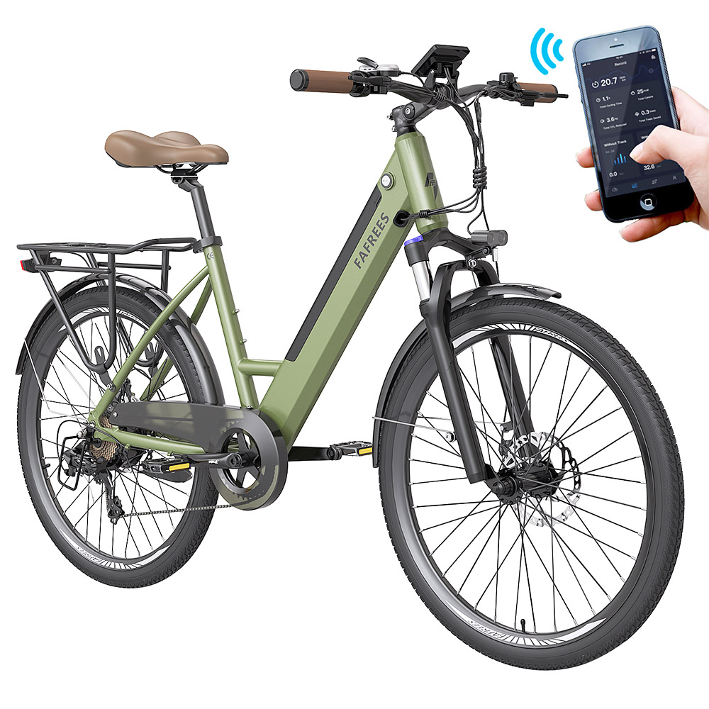 FAFREES F26 Pro City E-Bike 26 Inch Step-through Electric Bicycle 25Km/h 250W Motor 36V 10Ah Embedded Removable Battery Shimano 7 Speed Dual Disc Brakes APP Connect - Green FAFREES F26 Pro City E-Bike 26 Inch Step-through Electric Bicycle 25Km/h 250W Motor 36V 10Ah Embedded Removable Battery Shimano 7 Speed Dual Disc Brakes APP Connect - Green -rockbros-shop FAFREES F26 Pro 26 Step through City E Bike Green 501478 0