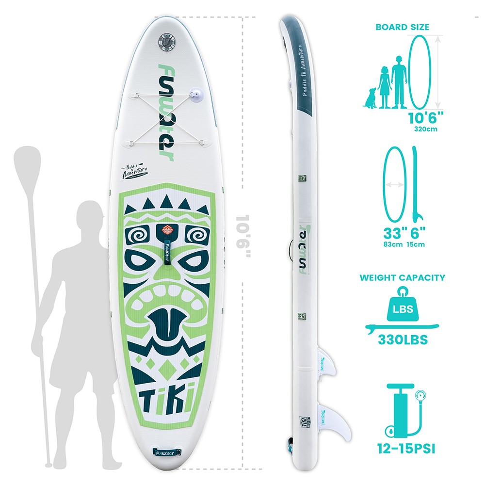 FunWater SUPFW05A NEW TIKI Inflatable Stand Up Paddle Board 10.6'' Long 33' Wide 6' Thick FunWater SUPFW05A NEW TIKI Inflatable Stand Up Paddle Board 10.6'' Long 33' Wide 6' Thick -rockbros-shop FunWater NEW TIKI Inflatable Stand Up Paddle Board 507207 1