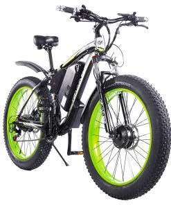 GOGOBEST GF700 26*4.0 Inch Fat Tire Electric Mountain Bike 48V 17.5Ah Battery 2*500W Dual Motor Max Speed 50Km/h 70KM Power-Assisted Range Max Load 200KG IP54 Waterproof Hydraulic Disc Brake MTB Bike 6061 Aluminum Alloy Frame - Black Green