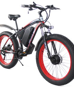 GOGOBEST GF700 26*4.0 Inch Fat Tire Electric Mountain Bike 48V 17.5Ah Battery 2*500W Dual Motor Max Speed 50Km/h 70KM Power-Assisted Range Max Load 200KG IP54 Waterproof Hydraulic Disc Brake MTB Bike 6061 Aluminum Alloy Frame - Black Red