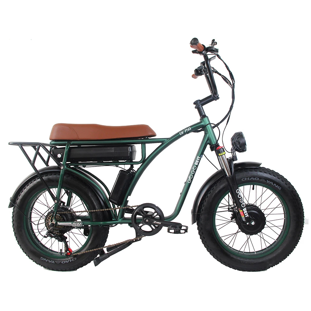 GOGOBEST GF750 Electric Retro Bicycle 20*4.0 Inch Fat Tire 1000W*2 Dual Motors 50Km/h Max Speed 48V 17.5Ah Battery 80KM Range Shimano 7-Speed Gear With USB Phone Charging 200KG Max Load - Army Green 4 GOGOBEST GF750 Electric Retro Bicycle 20*4.0 Inch Fat Tire 1000W*2 Dual Motors 50Km/h Max Speed 48V 17.5Ah Battery 80KM Range Shimano 7-Speed Gear With USB Phone Charging 200KG Max Load - Army Green - Image 2