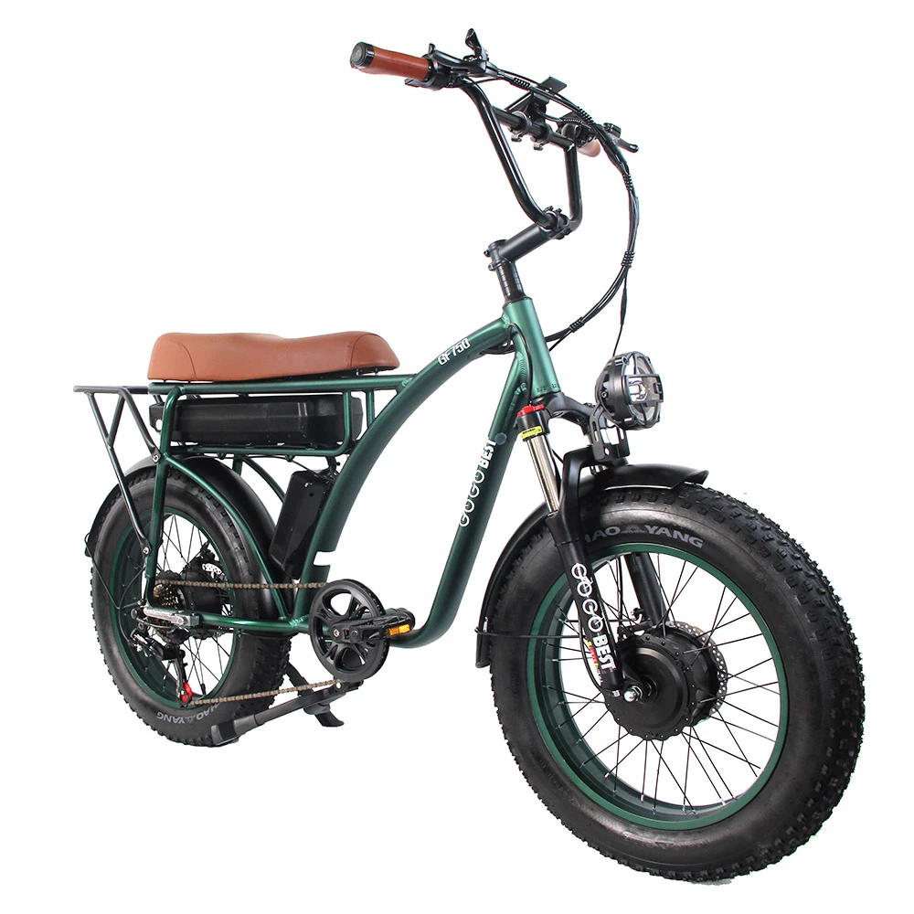 GOGOBEST GF750 Electric Retro Bicycle 20*4.0 Inch Fat Tire 1000W*2 Dual Motors 50Km/h Max Speed 48V 17.5Ah Battery 80KM Range Shimano 7-Speed Gear With USB Phone Charging 200KG Max Load - Army Green 6 GOGOBEST GF750 Electric Retro Bicycle 20*4.0 Inch Fat Tire 1000W*2 Dual Motors 50Km/h Max Speed 48V 17.5Ah Battery 80KM Range Shimano 7-Speed Gear With USB Phone Charging 200KG Max Load - Army Green - Image 4