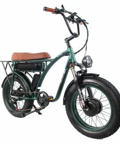 GOGOBEST GF750 Electric Retro Bicycle 20*4.0 Inch Fat Tire 1000W*2 Dual Motors 50Km/h Max Speed 48V 17.5Ah Battery 80KM Range Shimano 7-Speed Gear With USB Phone Charging 200KG Max Load - Army Green