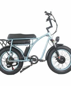 GOGOBEST GF750 Electric Retro Bicycle 20*4.0 Inch Fat Tire 1000W*2 Dual Motors 50Km/h Max Speed 48V 17.5Ah Battery 80KM Range Shimano 7-Speed Gear With USB Phone Charging 200KG Max Load - Blue -rockbros-shop GOGOBEST GF750 Electric Bicycle 1000W 2 Dual Motors Blue 519212 0