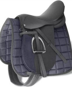 Horse Riding Saddle Set 17.5" Real Leather Black 18 Cm 5-in-1