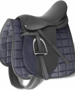 Horse Riding Saddle Set 17.5" Real Leather Black 18 Cm 5-in-1