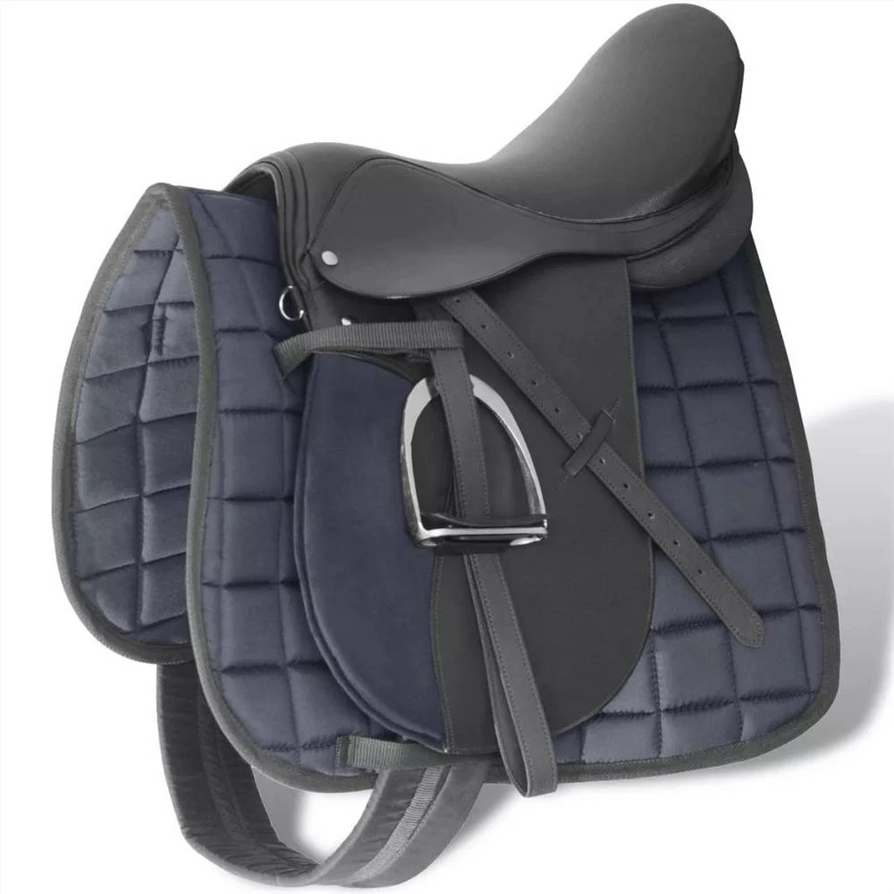 Horse Riding Saddle Set 17.5" Real Leather Black 18 Cm 5-in-1 3 Horse Riding Saddle Set 17.5" Real Leather Black 18 Cm 5-in-1