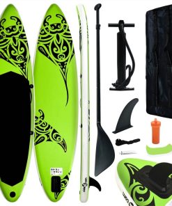 Inflatable Stand Up Surf Paddleboard Set 320 X 76 X 15 Cm, Suitable For Adults And Beginners - Green
