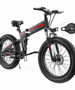 K5F Electric Bike 26*4.0 Inch Fat Tire, 500W Motor 35Km/h Max Speed, 48V 10Ah Battery, Disc Brake, 120kg Load - Black & Red