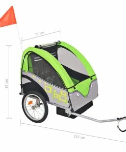 Kids' Bicycle Trailer Grey And Green 30 Kg -rockbros-shop Kids Bicycle Trailer Grey and Green 30 kg 432993 5