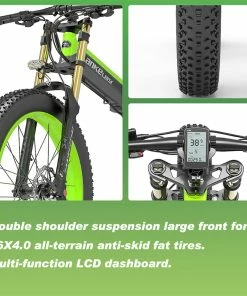 LANKELEISI T750 Plus Big Fork Electric Bike 26*4.0 Inch Fat Tire 1000W Motor 40Km/h Max Speed 48V 17.5Ah Battery 100KM Range Shimano 27-Speed 180KG Max Load - Green -rockbros-shop LANKELEISI T750 Plus Big Fork Electric Bike 17 5Ah Battery Green 502676 2