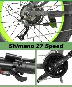 LANKELEISI T750 Plus Big Fork Electric Bike 26*4.0 Inch Fat Tire 1000W Motor 40Km/h Max Speed 48V 17.5Ah Battery 100KM Range Shimano 27-Speed 180KG Max Load - Green -rockbros-shop LANKELEISI T750 Plus Big Fork Electric Bike 17 5Ah Battery Green 502676 3