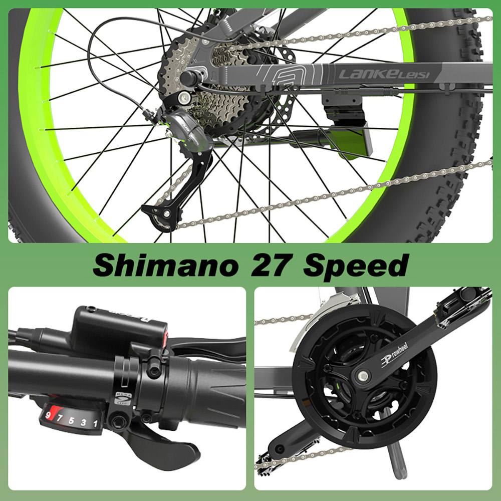 LANKELEISI T750 Plus Big Fork Electric Bike 26*4.0 Inch Fat Tire 1000W Motor 40Km/h Max Speed 48V 17.5Ah Battery 100KM Range Shimano 27-Speed 180KG Max Load - Green LANKELEISI T750 Plus Big Fork Electric Bike 26*4.0 Inch Fat Tire 1000W Motor 40Km/h Max Speed 48V 17.5Ah Battery 100KM Range Shimano 27-Speed 180KG Max Load - Green -rockbros-shop LANKELEISI T750 Plus Big Fork Electric Bike 17 5Ah Battery Green 502676 3