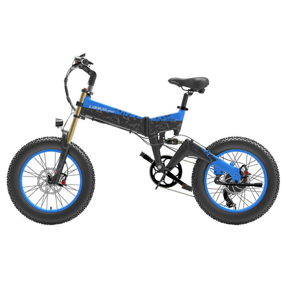 LANKELEISI X3000 Plus Folding Electric Mountain Bike Big Fork 20*4.0 Inch Fat Tires 48V 1000W Motor 17.5Ah Battery 43Km/h Max Speed Shimano 7-Speed Gear IP54 Waterproof - Black & Blue 5 LANKELEISI X3000 Plus Folding Electric Mountain Bike Big Fork 20*4.0 Inch Fat Tires 48V 1000W Motor 17.5Ah Battery 43Km/h Max Speed Shimano 7-Speed Gear IP54 Waterproof - Black & Blue - Image 3