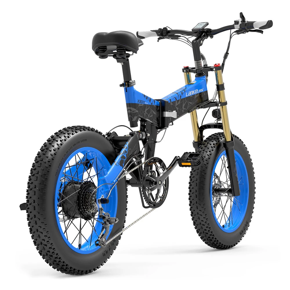 LANKELEISI X3000 Plus Folding Electric Mountain Bike Big Fork 20*4.0 Inch Fat Tires 48V 1000W Motor 17.5Ah Battery 43Km/h Max Speed Shimano 7-Speed Gear IP54 Waterproof - Black & Blue 6 LANKELEISI X3000 Plus Folding Electric Mountain Bike Big Fork 20*4.0 Inch Fat Tires 48V 1000W Motor 17.5Ah Battery 43Km/h Max Speed Shimano 7-Speed Gear IP54 Waterproof - Black & Blue - Image 4