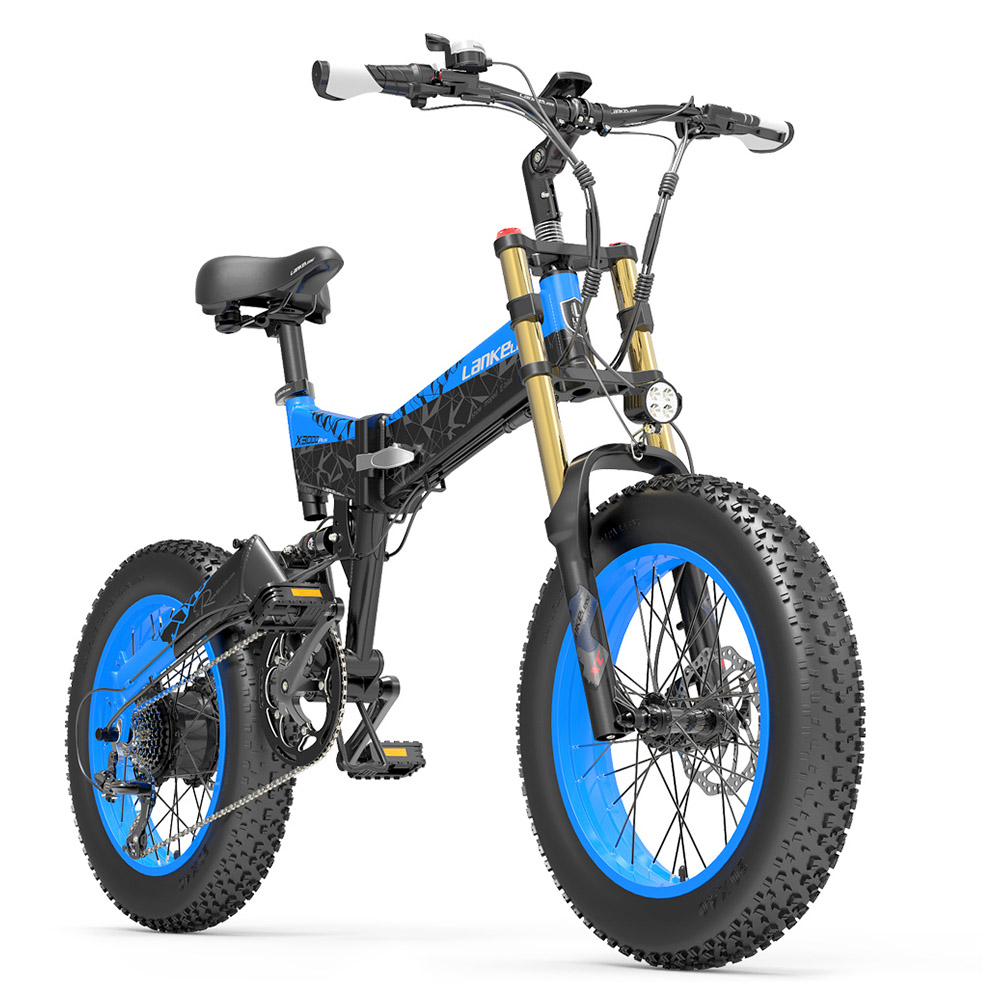 LANKELEISI X3000 Plus Folding Electric Mountain Bike Big Fork 20*4.0 Inch Fat Tires 48V 1000W Motor 17.5Ah Battery 43Km/h Max Speed Shimano 7-Speed Gear IP54 Waterproof - Black & Blue LANKELEISI X3000 Plus Folding Electric Mountain Bike Big Fork 20*4.0 Inch Fat Tires 48V 1000W Motor 17.5Ah Battery 43Km/h Max Speed Shimano 7-Speed Gear IP54 Waterproof - Black & Blue -rockbros-shop LANKELEISI X3000 Plus Folding Electric Mountain Bike Big Blue 516918 4