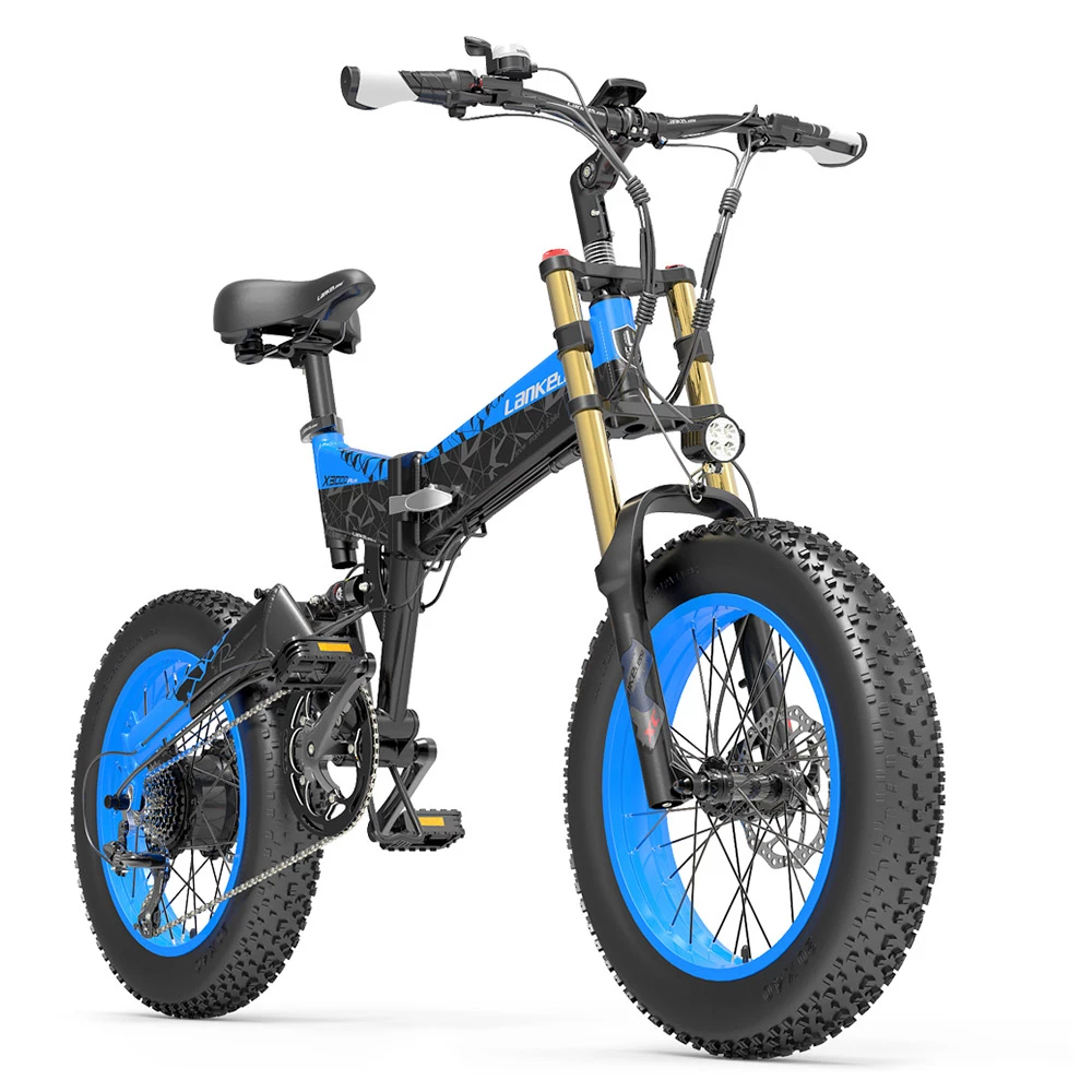 LANKELEISI X3000 Plus Folding Electric Mountain Bike Big Fork 20*4.0 Inch Fat Tires 48V 1000W Motor 17.5Ah Battery 43Km/h Max Speed Shimano 7-Speed Gear IP54 Waterproof - Black & Blue 7 LANKELEISI X3000 Plus Folding Electric Mountain Bike Big Fork 20*4.0 Inch Fat Tires 48V 1000W Motor 17.5Ah Battery 43Km/h Max Speed Shimano 7-Speed Gear IP54 Waterproof - Black & Blue - Image 5