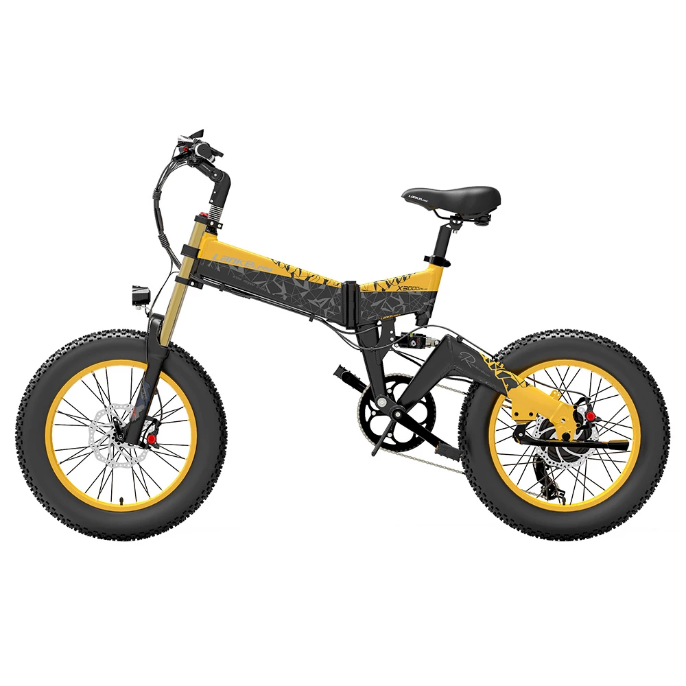 LANKELEISI X3000 Plus Folding Electric Mountain Bike Big Fork 20*4.0 Inch Fat Tires 48V 1000W Motor 17.5Ah Battery 43Km/h Max Speed Shimano 7-Speed Gear IP54 Waterproof - Black & Yellow 4 LANKELEISI X3000 Plus Folding Electric Mountain Bike Big Fork 20*4.0 Inch Fat Tires 48V 1000W Motor 17.5Ah Battery 43Km/h Max Speed Shimano 7-Speed Gear IP54 Waterproof - Black & Yellow - Image 2