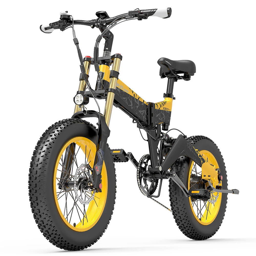 LANKELEISI X3000 Plus Folding Electric Mountain Bike Big Fork 20*4.0 Inch Fat Tires 48V 1000W Motor 17.5Ah Battery 43Km/h Max Speed Shimano 7-Speed Gear IP54 Waterproof - Black & Yellow 3 LANKELEISI X3000 Plus Folding Electric Mountain Bike Big Fork 20*4.0 Inch Fat Tires 48V 1000W Motor 17.5Ah Battery 43Km/h Max Speed Shimano 7-Speed Gear IP54 Waterproof - Black & Yellow