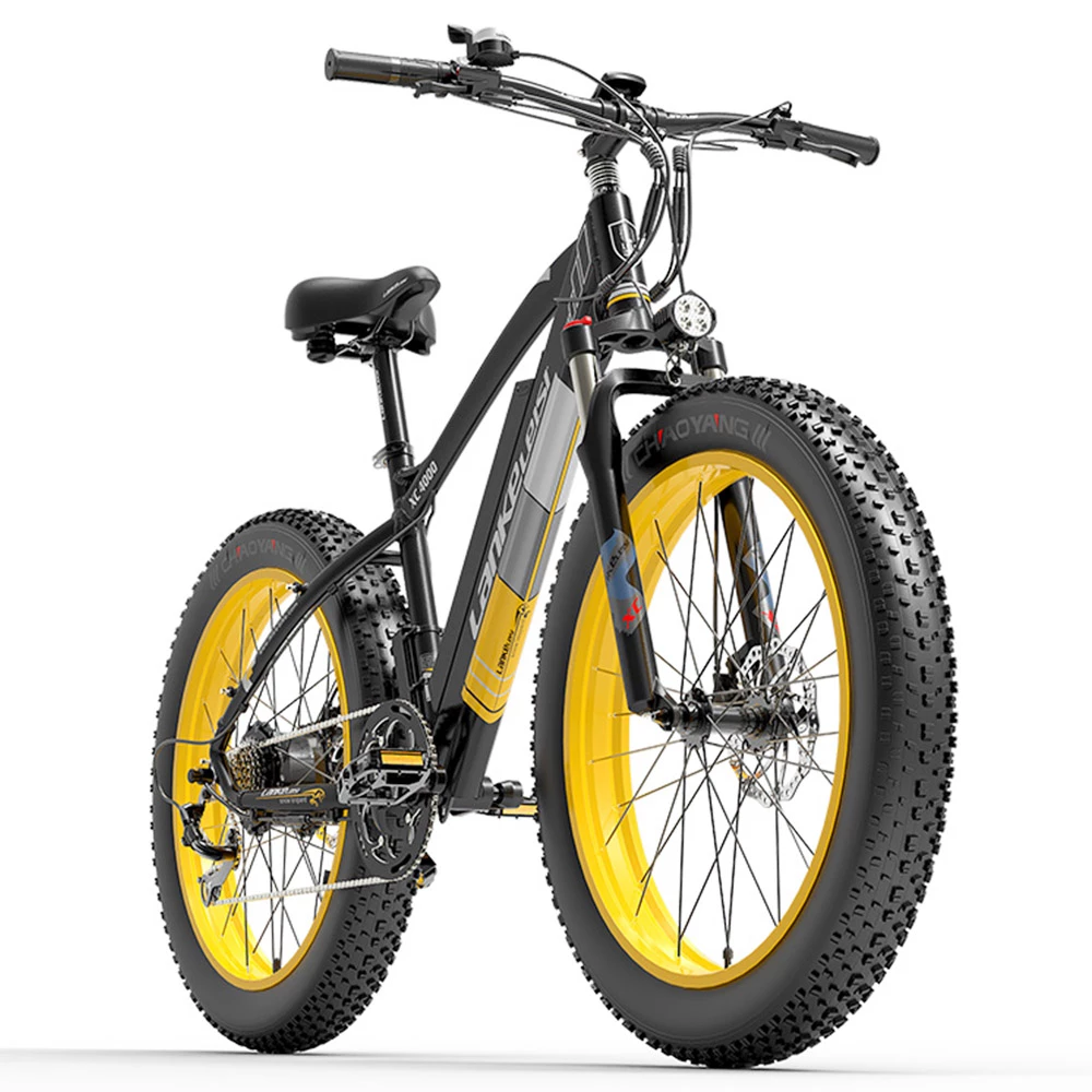 LANKELEISI XC4000 Electric Bike 26*4.0 Inch Fat Tires 1000W Motor 40Km/h Max Speed 48V 17.5Ah Battery Shimano 7 Speed 120Km Range 1800Kg Max Load - Yellow 4 LANKELEISI XC4000 Electric Bike 26*4.0 Inch Fat Tires 1000W Motor 40Km/h Max Speed 48V 17.5Ah Battery Shimano 7 Speed 120Km Range 1800Kg Max Load - Yellow - Image 2
