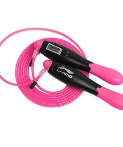 LI-NING Counting Electronic Skipping Rope 2.8m Length Adjustable HD Display Durable Wire Rope Double Button ABS Anti-slip Handle Four Modes - Pink