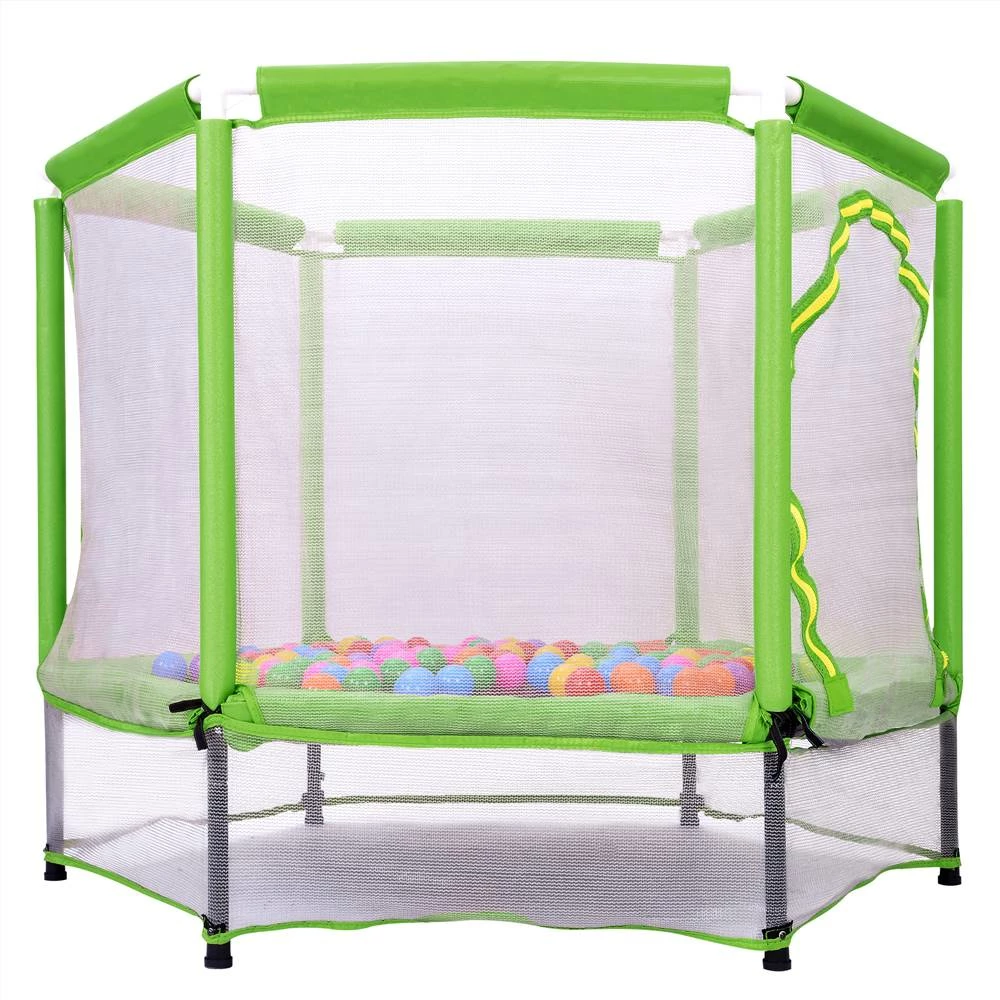 55" Toddlers Trampoline With Safety Enclosure Net And Ocean Balls, Indoor Outdoor Mini Trampoline For Kids - Green 4 55" Toddlers Trampoline With Safety Enclosure Net And Ocean Balls, Indoor Outdoor Mini Trampoline For Kids - Green - Image 2
